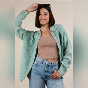 Mineral Washed Gauze Button Down Shirt Top